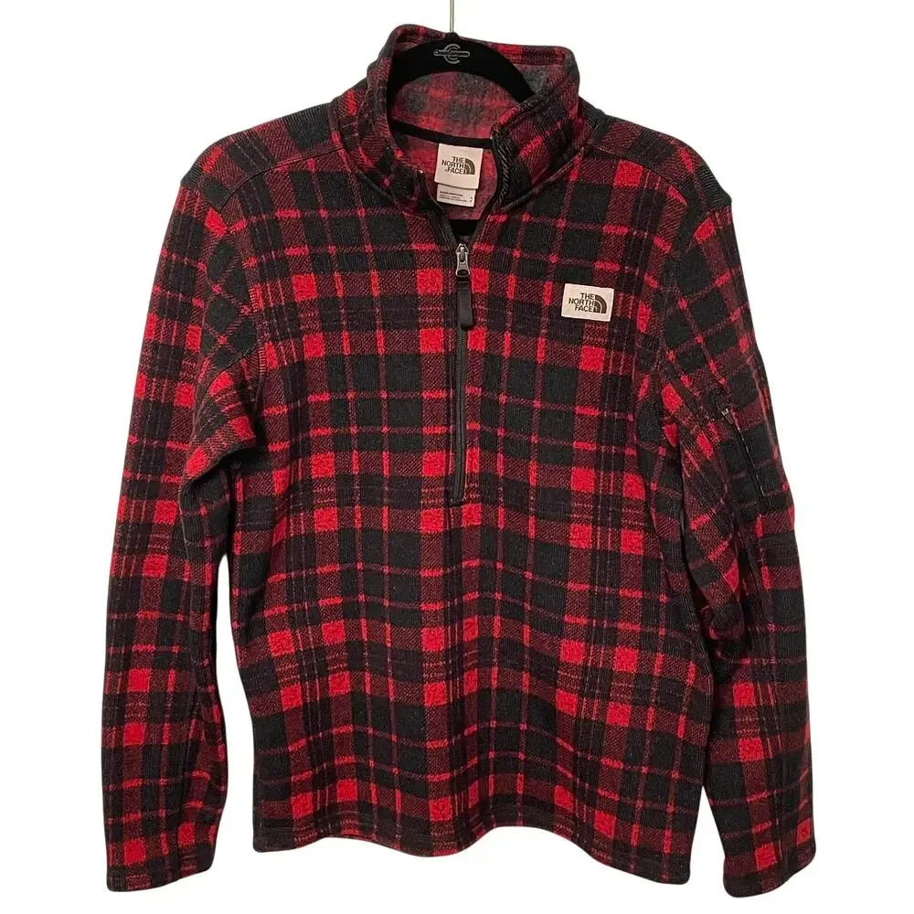 The North Face Mens Fleece S 1/4 Zip Red Buffalo Plaid Gordon Lyons